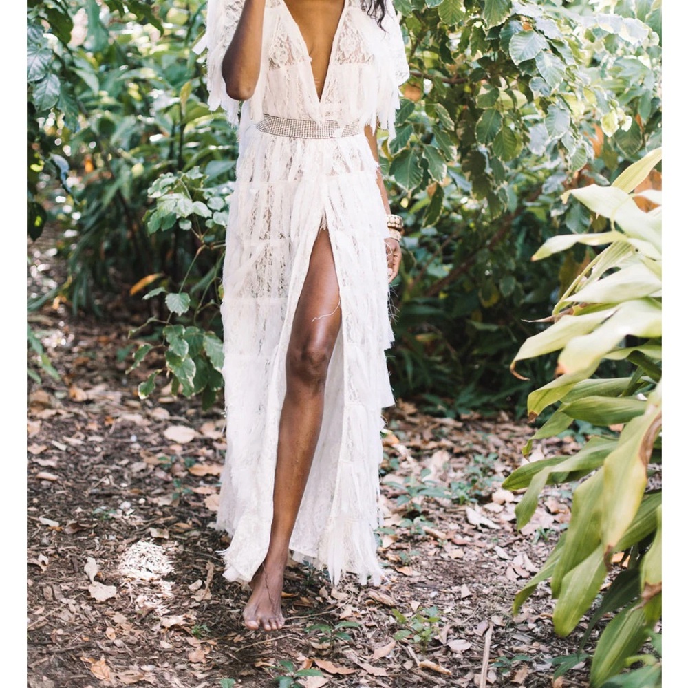 Island Tribe "Marfa Lace Kaftan” RARE Beautiful tie front lace open kaftan SEXY
